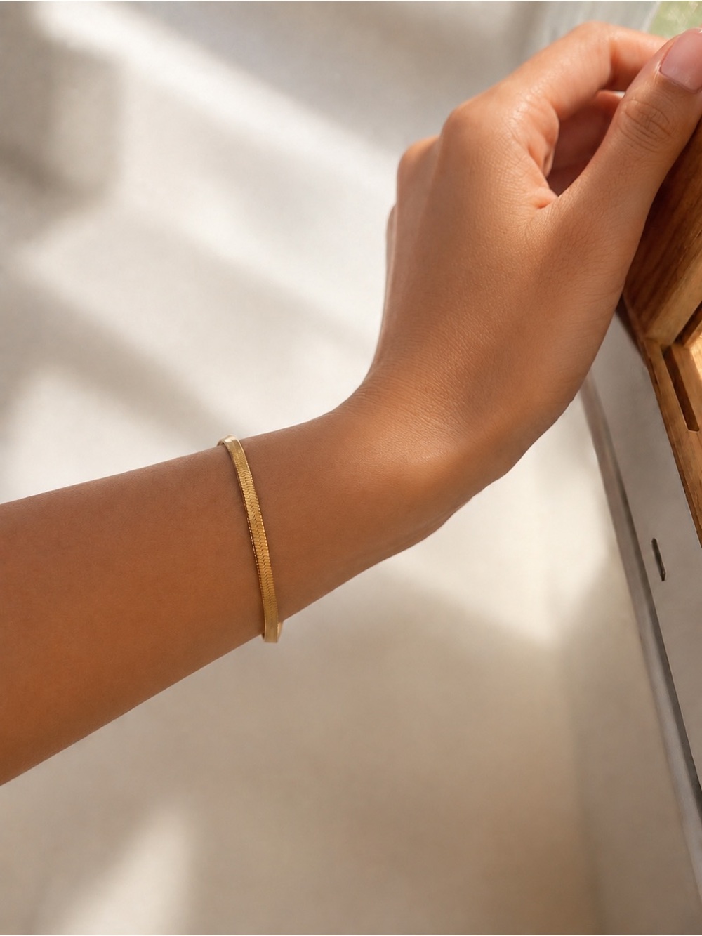 18K Gold PVD Herringbone Chain Bracelet
